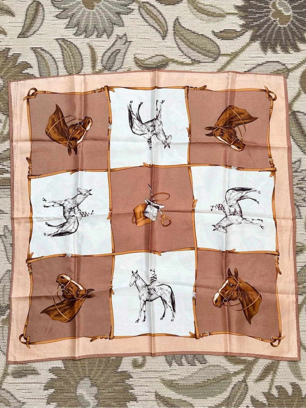 3 Large Vintage Head Scarves Scarf Horses Equestrian Italy